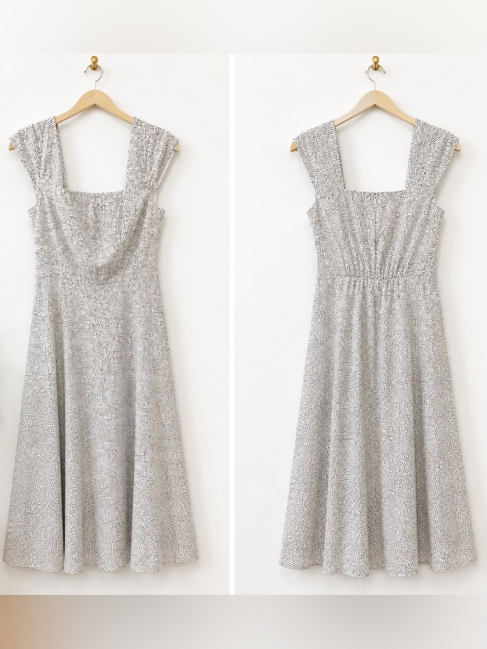 White House Black Market White Midi Dress with Black Dot Print - never worn!